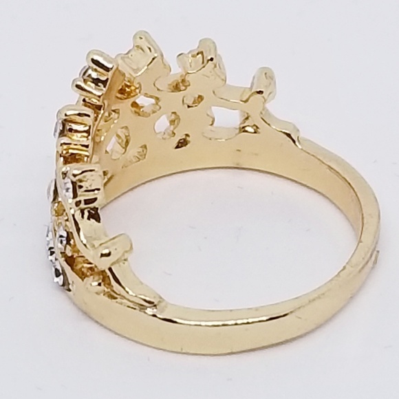 Gold Tone CROWN Princess Ring w/ Rhinestones 7, 9 - Picture 7 of 8